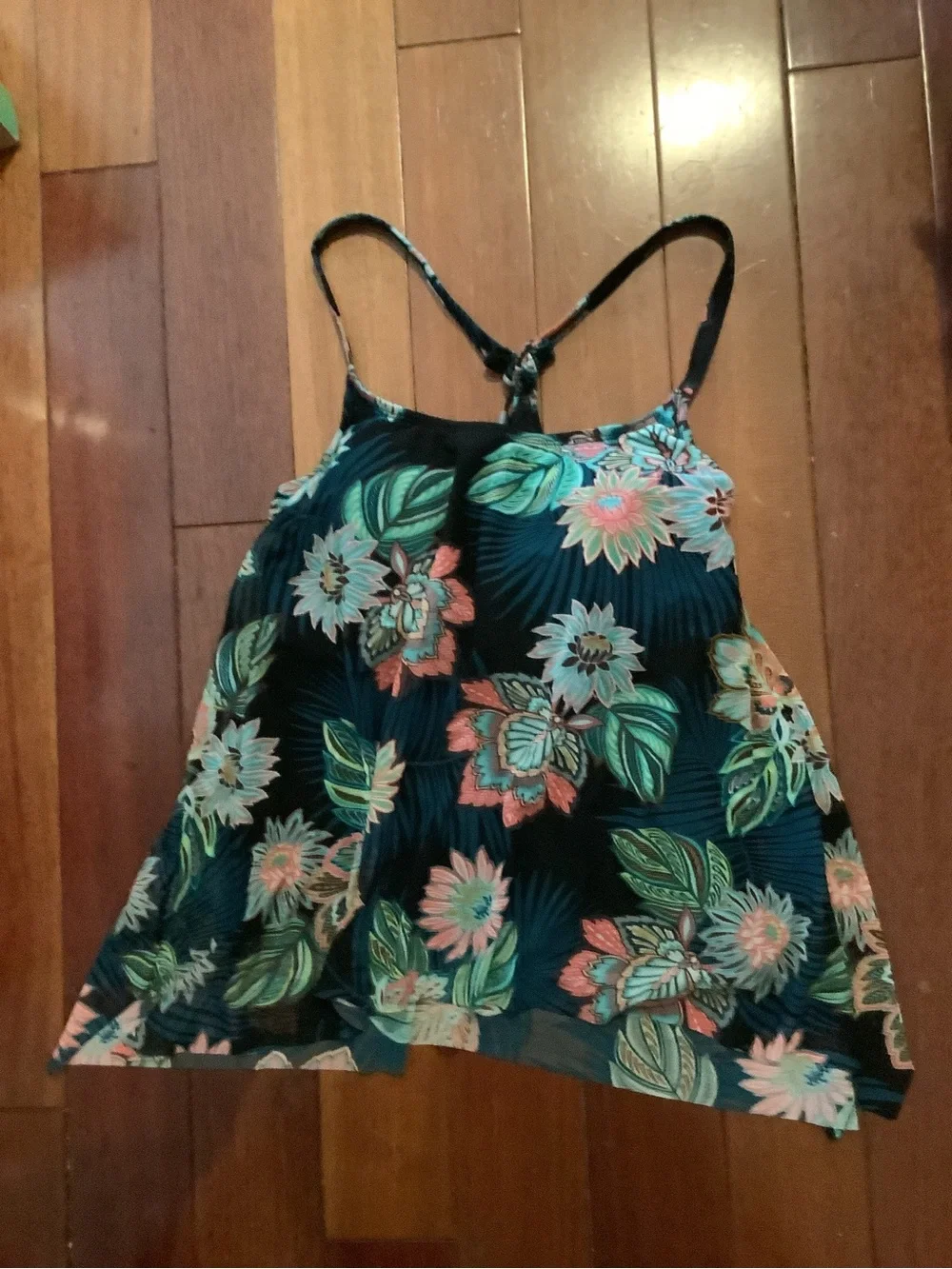 Coco Reef Black Floral Swim Tankini Top with Green and Pink Print size 32D NWT - Picture 1 of 2